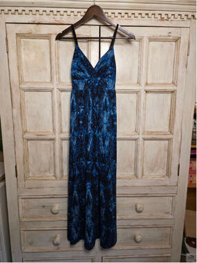 Women's Derek Heart Blue Black Abstract Maxi Dress XS